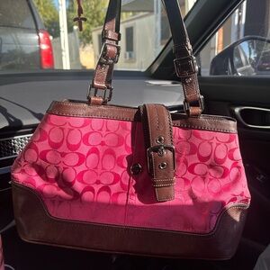 Vintage 2000s Pink and Brown shoulder Coach bag
